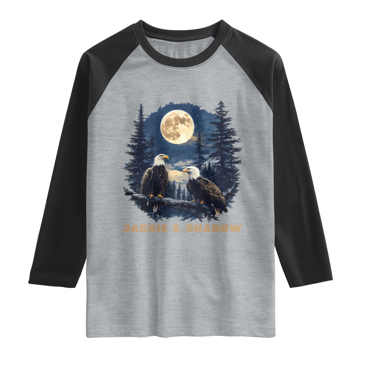 Jackie and Shadow Bald Eagle Couple Raglan Shirt Full Moon Forest Vintage Nature Graphic