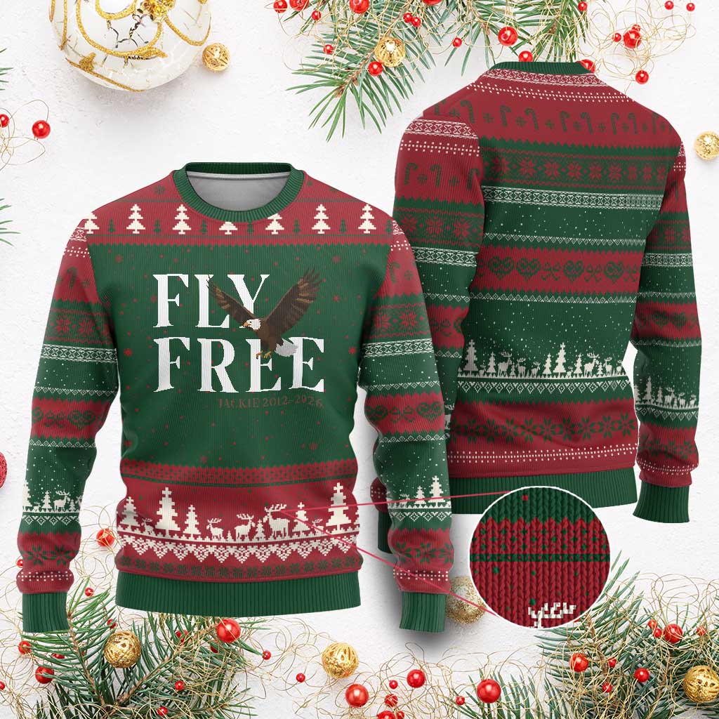 Fly Free Jackie Eagle 2012 2026 Memorial Ugly Christmas Sweater Soaring Wilderness Tribute