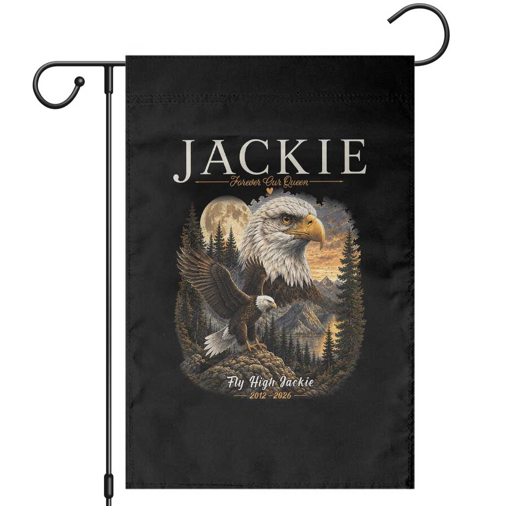 Jackie Forever Our Queen Bald Eagle 2012 2026 Memorial Garden Flag Fly High in Big Bear Moonlit Mountain Tribute