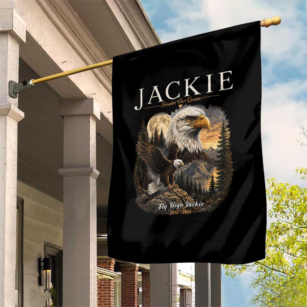 Jackie Forever Our Queen Bald Eagle 2012 2026 Memorial Garden Flag Fly High in Big Bear Moonlit Mountain Tribute