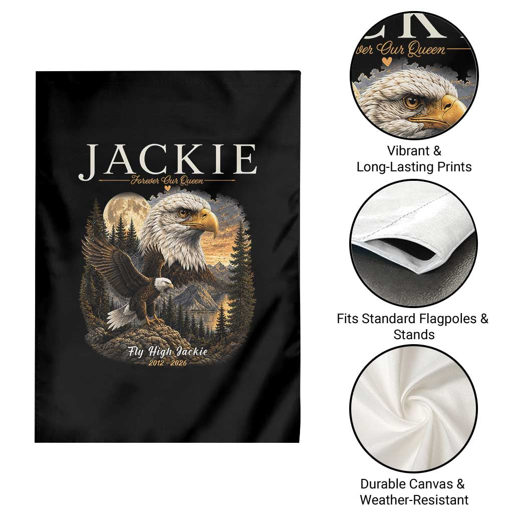 Jackie Forever Our Queen Bald Eagle 2012 2026 Memorial Garden Flag Fly High in Big Bear Moonlit Mountain Tribute