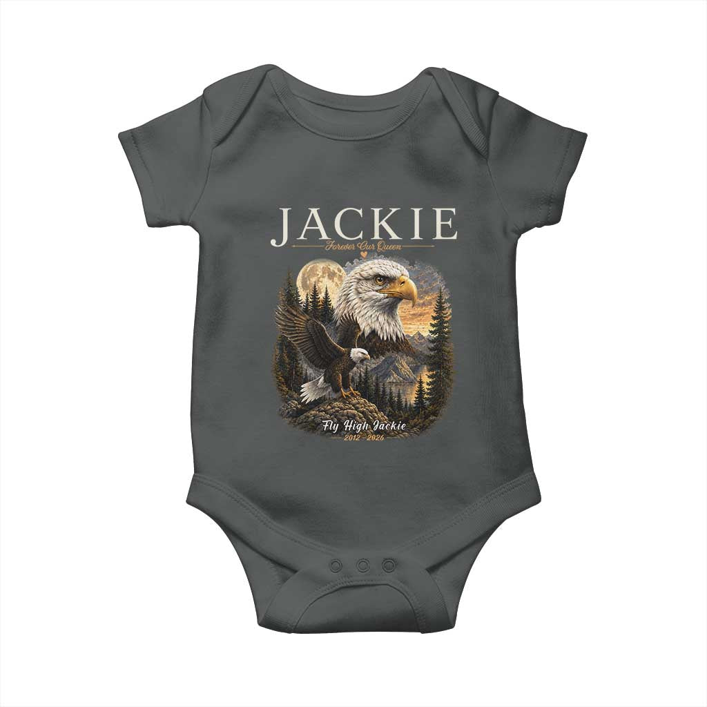 Jackie Forever Our Queen Bald Eagle 2012 2026 Memorial Baby Onesie Fly High in Big Bear Moonlit Mountain Tribute