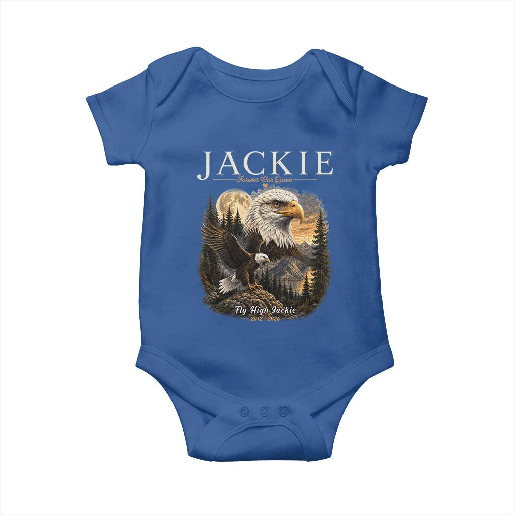 Jackie Forever Our Queen Bald Eagle 2012 2026 Memorial Baby Onesie Fly High in Big Bear Moonlit Mountain Tribute