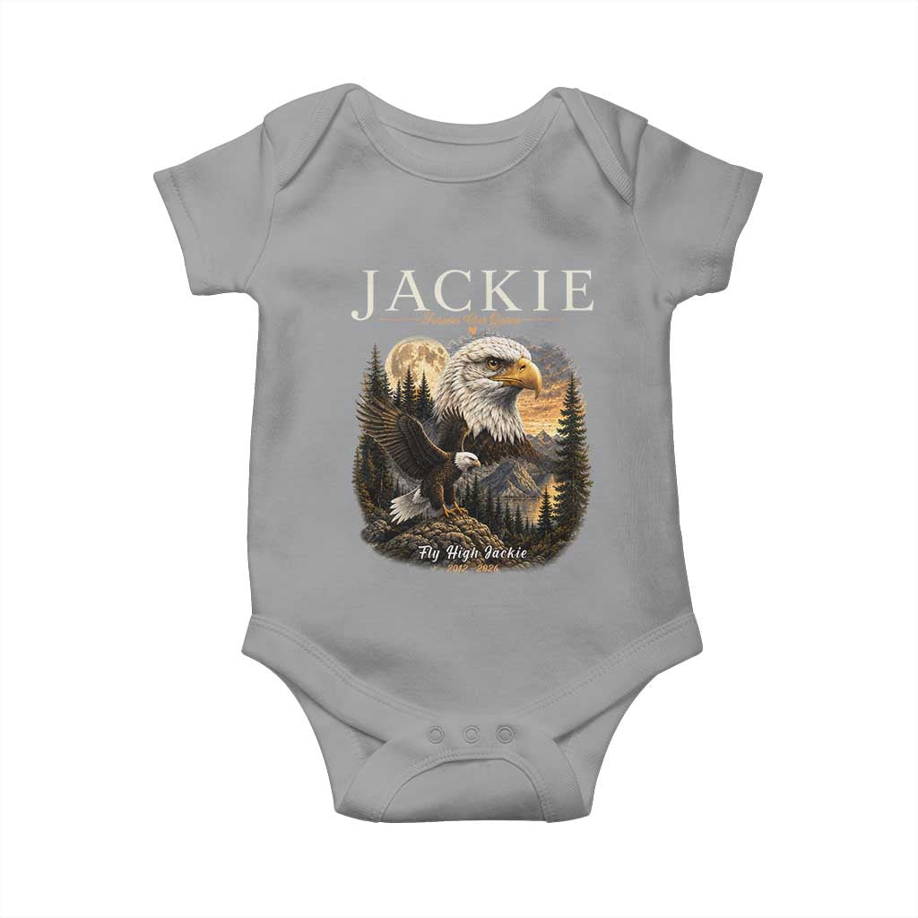 Jackie Forever Our Queen Bald Eagle 2012 2026 Memorial Baby Onesie Fly High in Big Bear Moonlit Mountain Tribute