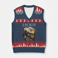Jackie Forever Our Queen Bald Eagle 2012 2026 Memorial V-Neck Knit Sweater Vest Fly High in Big Bear Moonlit Mountain Tribute