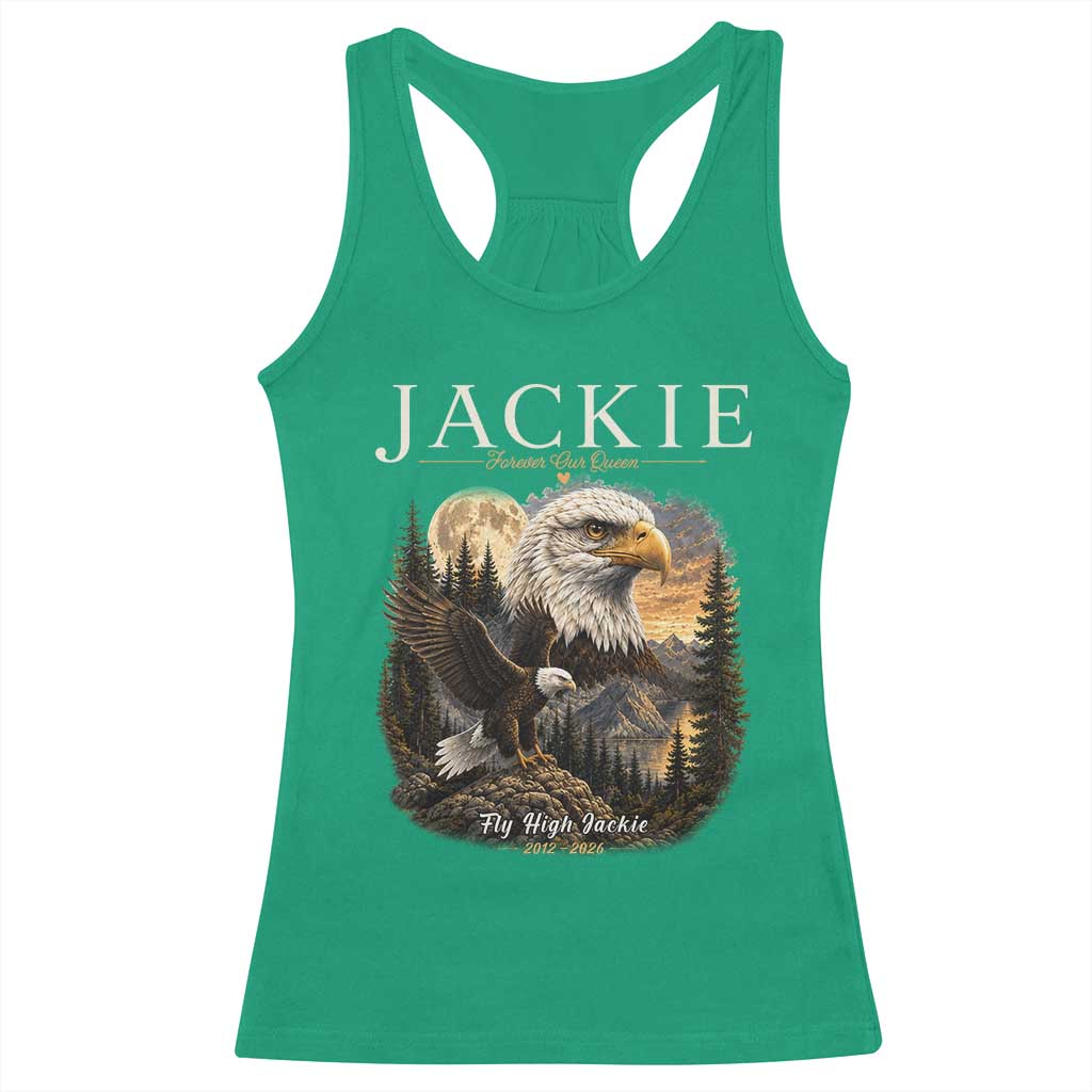 Jackie Forever Our Queen Bald Eagle 2012 2026 Memorial Racerback Tank Top Fly High in Big Bear Moonlit Mountain Tribute
