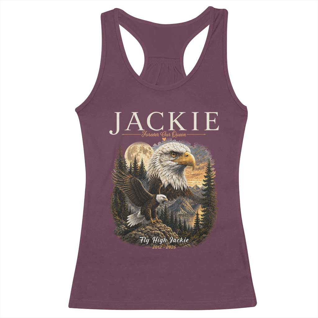 Jackie Forever Our Queen Bald Eagle 2012 2026 Memorial Racerback Tank Top Fly High in Big Bear Moonlit Mountain Tribute