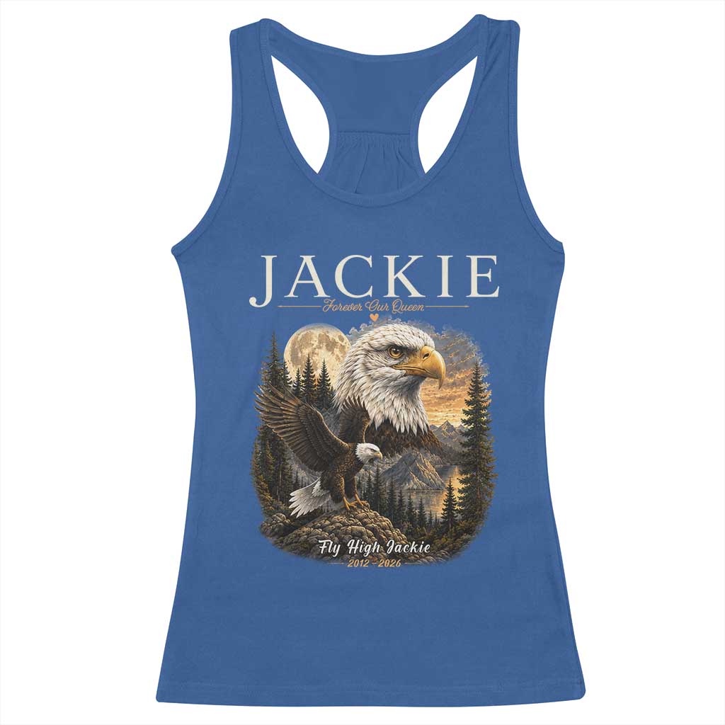 Jackie Forever Our Queen Bald Eagle 2012 2026 Memorial Racerback Tank Top Fly High in Big Bear Moonlit Mountain Tribute