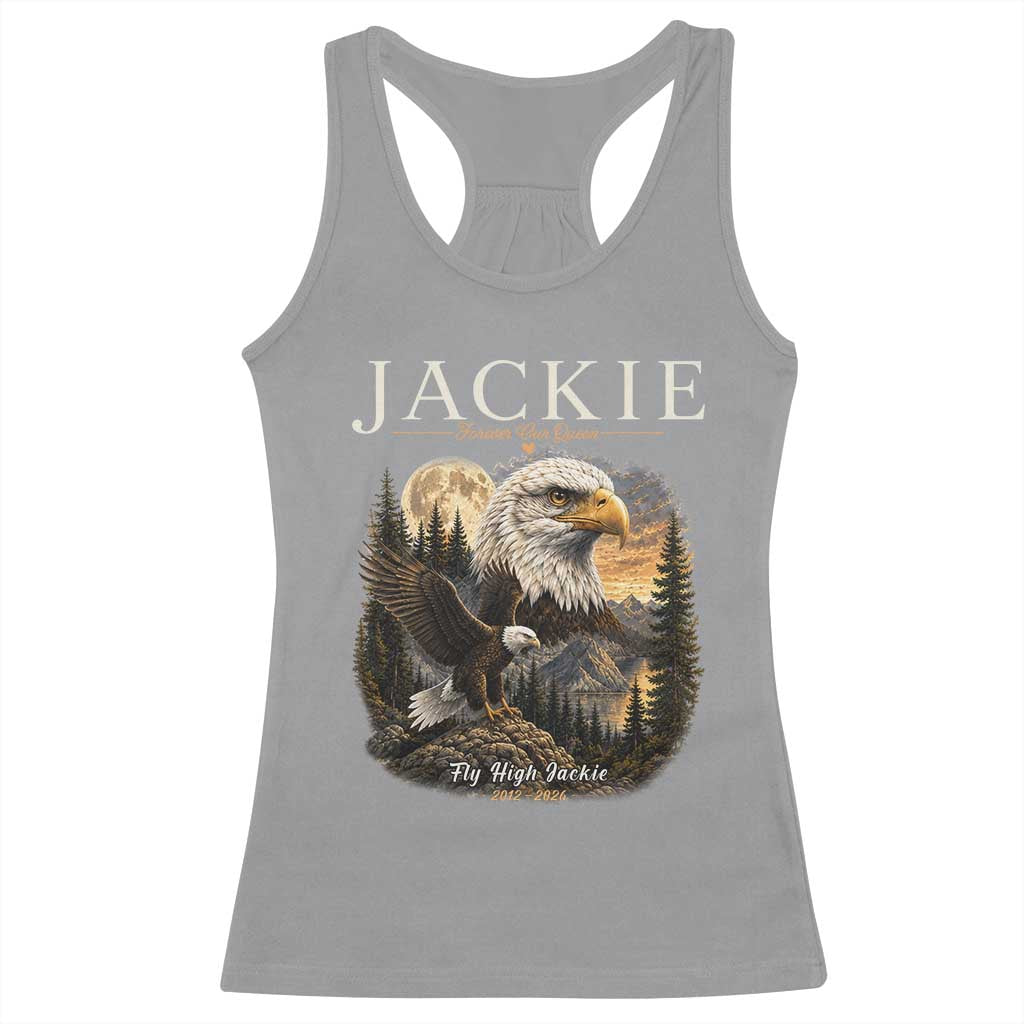 Jackie Forever Our Queen Bald Eagle 2012 2026 Memorial Racerback Tank Top Fly High in Big Bear Moonlit Mountain Tribute