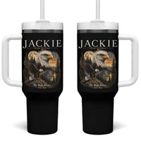 Jackie Forever Our Queen Bald Eagle 2012 2026 Memorial Tumbler With Handle Fly High in Big Bear Moonlit Mountain Tribute