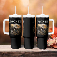 Jackie Forever Our Queen Bald Eagle 2012 2026 Memorial Tumbler With Handle Fly High in Big Bear Moonlit Mountain Tribute