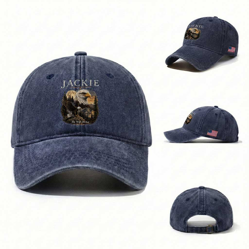 Jackie Forever Our Queen Bald Eagle 2012 2026 Memorial Washed Cotton Baseball Cap Fly High in Big Bear Moonlit Mountain Tribute