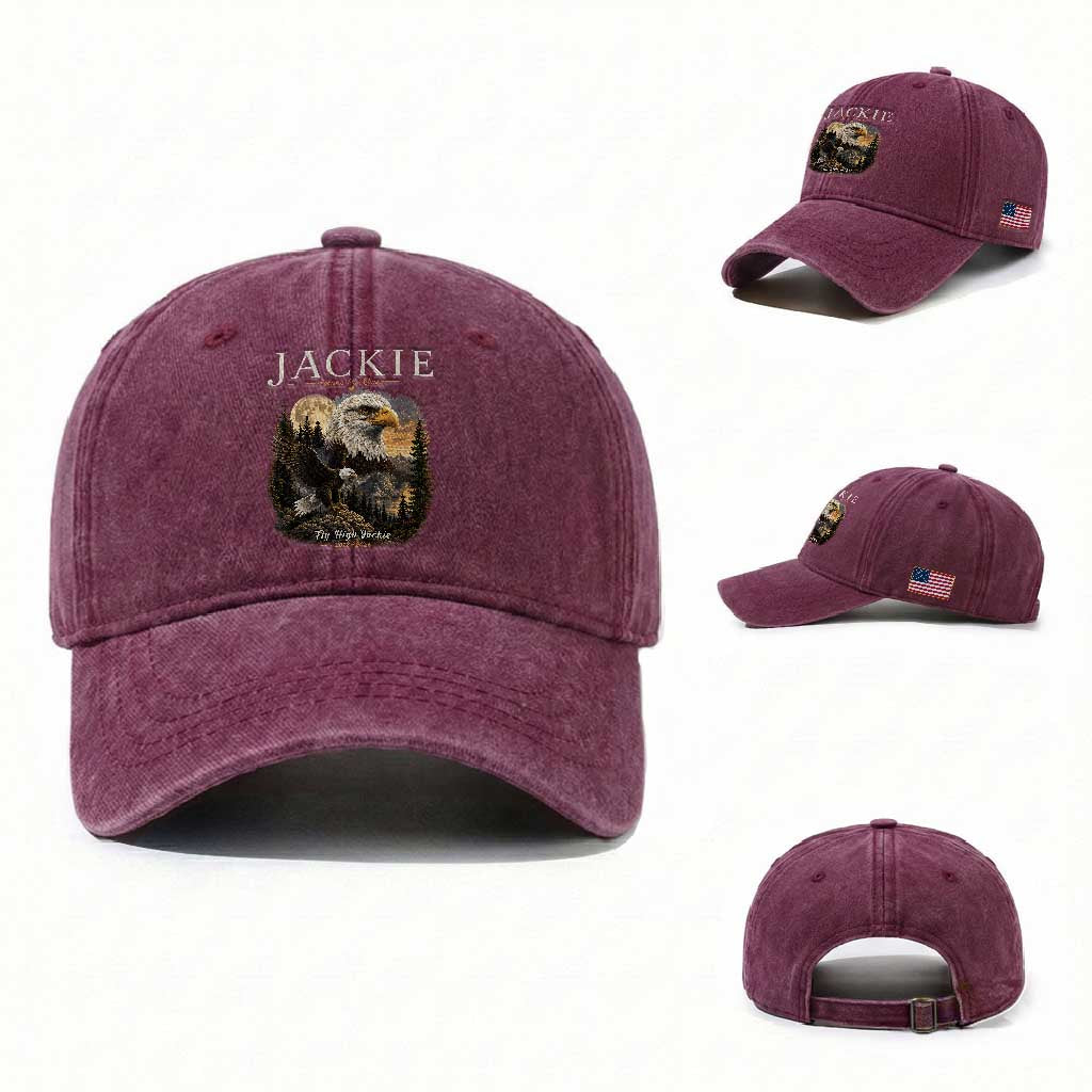 Jackie Forever Our Queen Bald Eagle 2012 2026 Memorial Washed Cotton Baseball Cap Fly High in Big Bear Moonlit Mountain Tribute