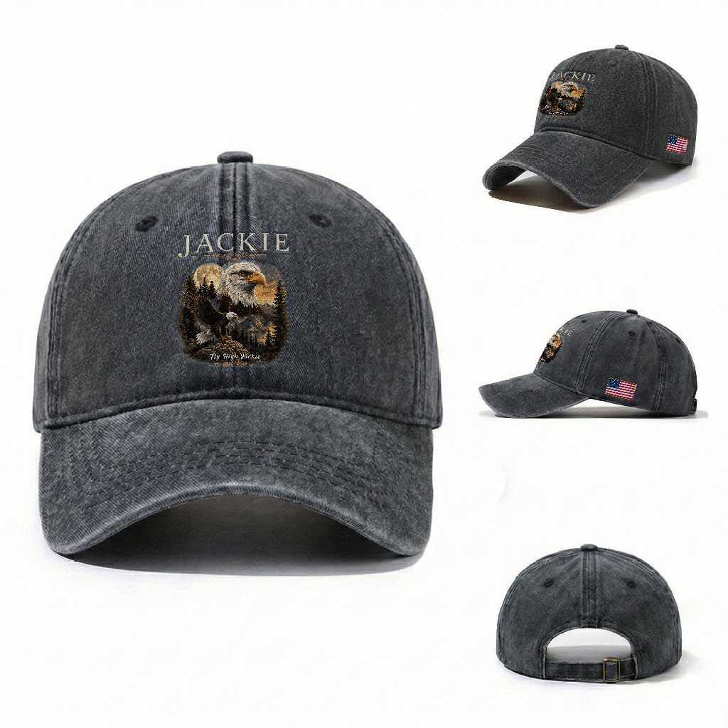 Jackie Forever Our Queen Bald Eagle 2012 2026 Memorial Washed Cotton Baseball Cap Fly High in Big Bear Moonlit Mountain Tribute