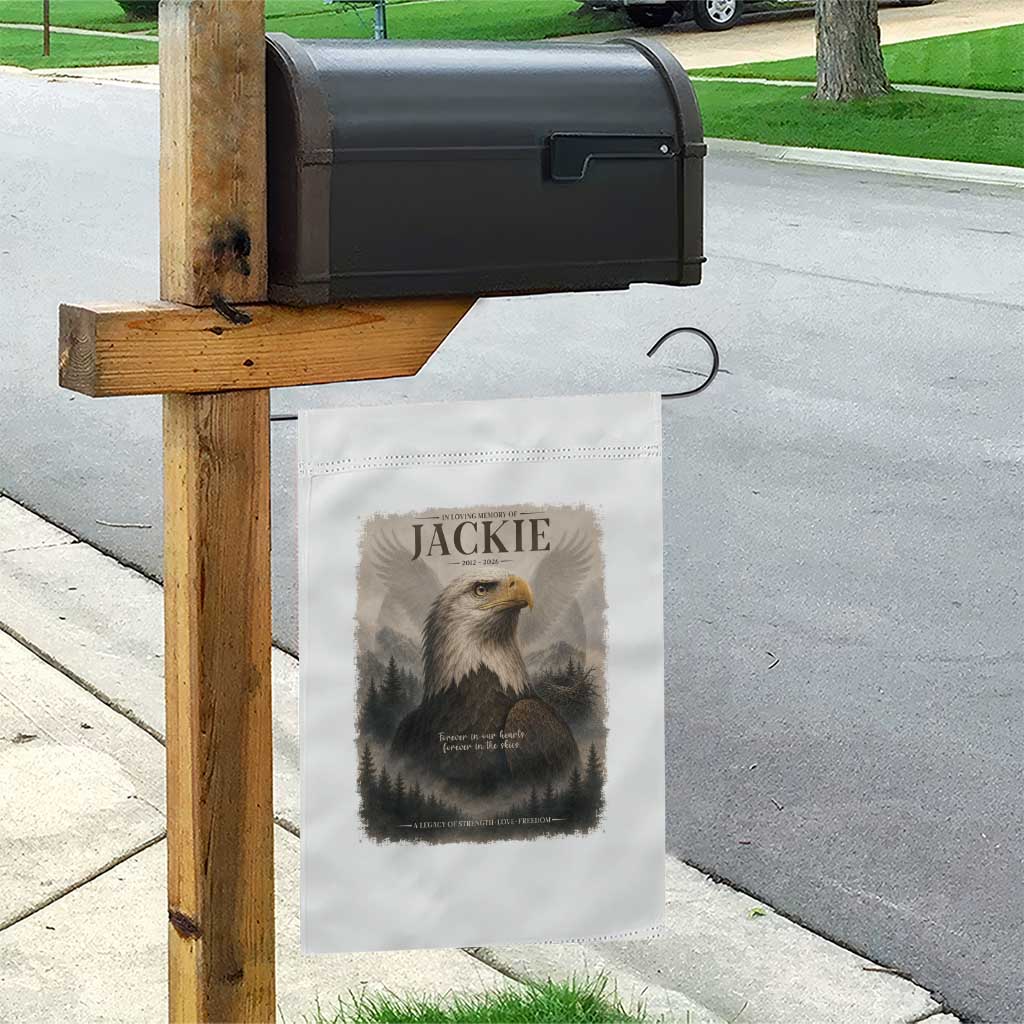 In Loving Memory of Jackie Eagle Memorial Portrait Garden Flag 2012 2026 Legacy Of Strength Wilderness Tribute