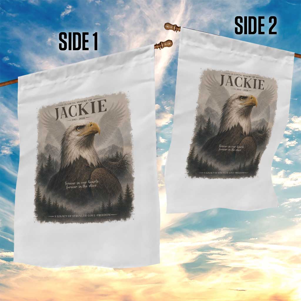 In Loving Memory of Jackie Eagle Memorial Portrait Garden Flag 2012 2026 Legacy Of Strength Wilderness Tribute
