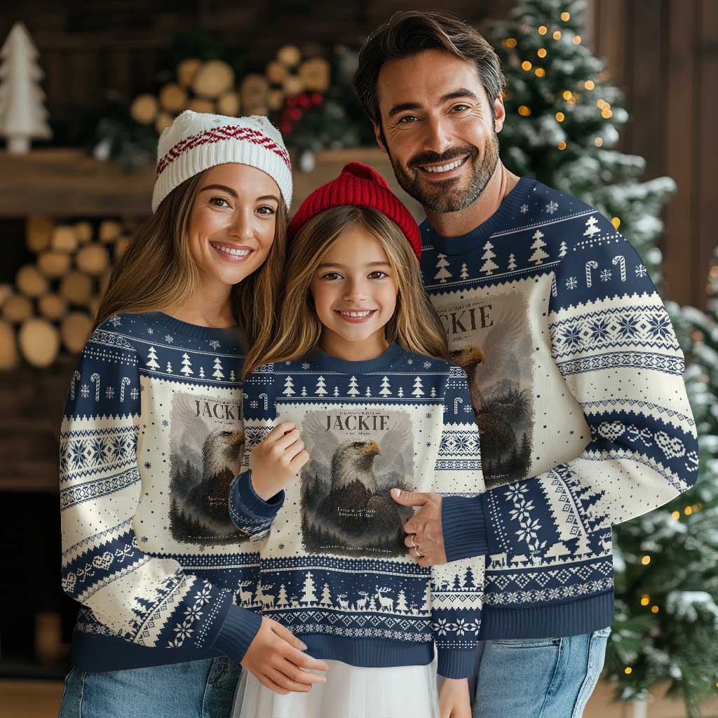 In Loving Memory of Jackie Eagle Memorial Portrait Ugly Christmas Sweater 2012 2026 Legacy Of Strength Wilderness Tribute