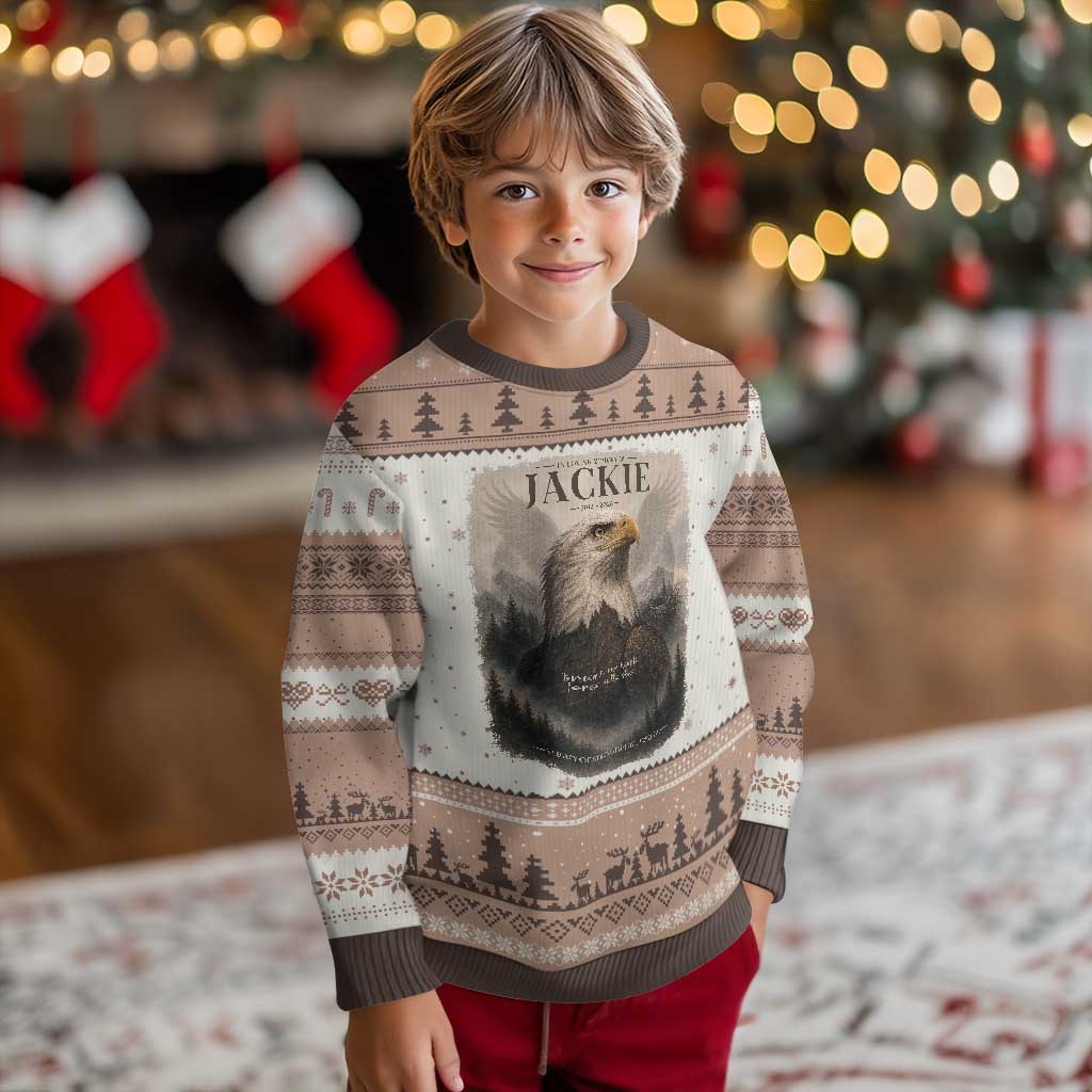 In Loving Memory of Jackie Eagle Memorial Portrait Ugly Christmas Sweater 2012 2026 Legacy Of Strength Wilderness Tribute