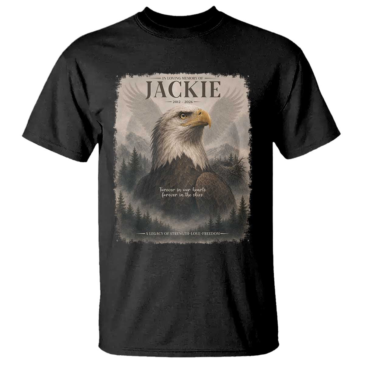 In Loving Memory of Jackie Eagle Memorial Portrait T Shirt 2012 2026 Legacy Of Strength Wilderness Tribute