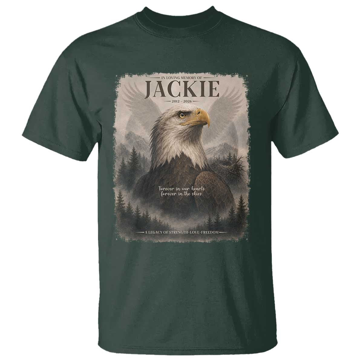 In Loving Memory of Jackie Eagle Memorial Portrait T Shirt 2012 2026 Legacy Of Strength Wilderness Tribute