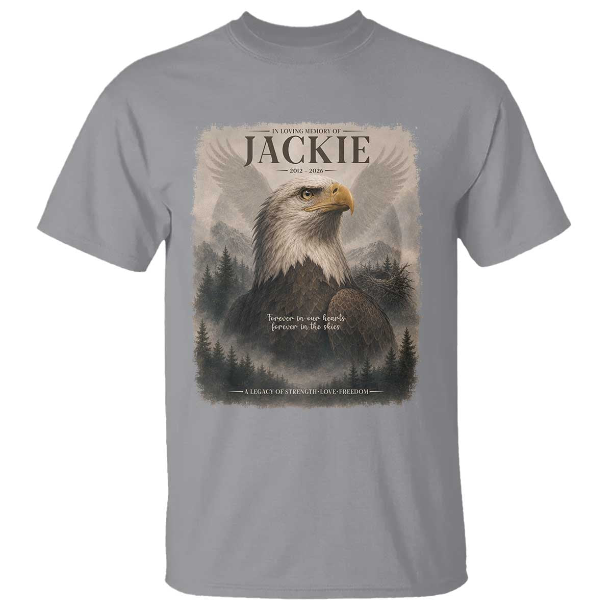 In Loving Memory of Jackie Eagle Memorial Portrait T Shirt 2012 2026 Legacy Of Strength Wilderness Tribute