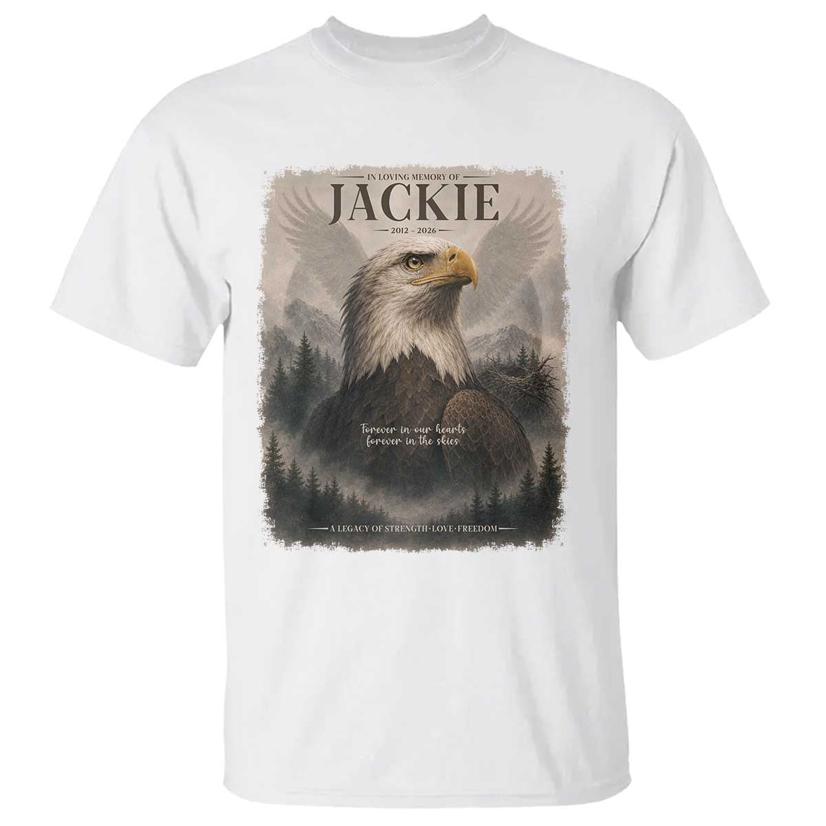 In Loving Memory of Jackie Eagle Memorial Portrait T Shirt 2012 2026 Legacy Of Strength Wilderness Tribute