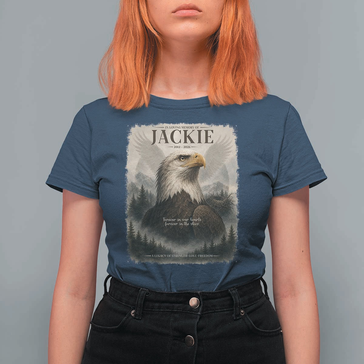 In Loving Memory of Jackie Eagle Memorial Portrait T Shirt For Women 2012 2026 Legacy Of Strength Wilderness Tribute