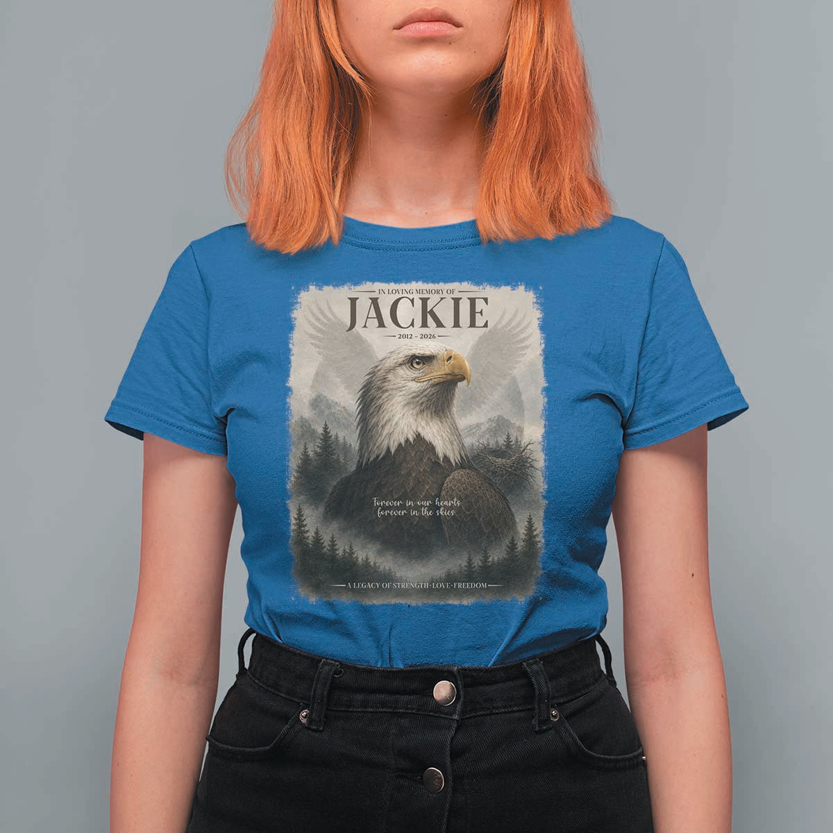 In Loving Memory of Jackie Eagle Memorial Portrait T Shirt For Women 2012 2026 Legacy Of Strength Wilderness Tribute