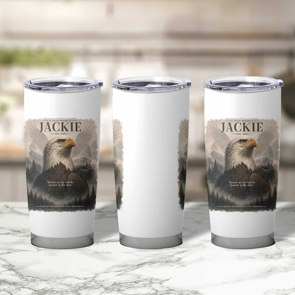 In Loving Memory of Jackie Eagle Memorial Portrait Tumbler Cup 2012 2026 Legacy Of Strength Wilderness Tribute