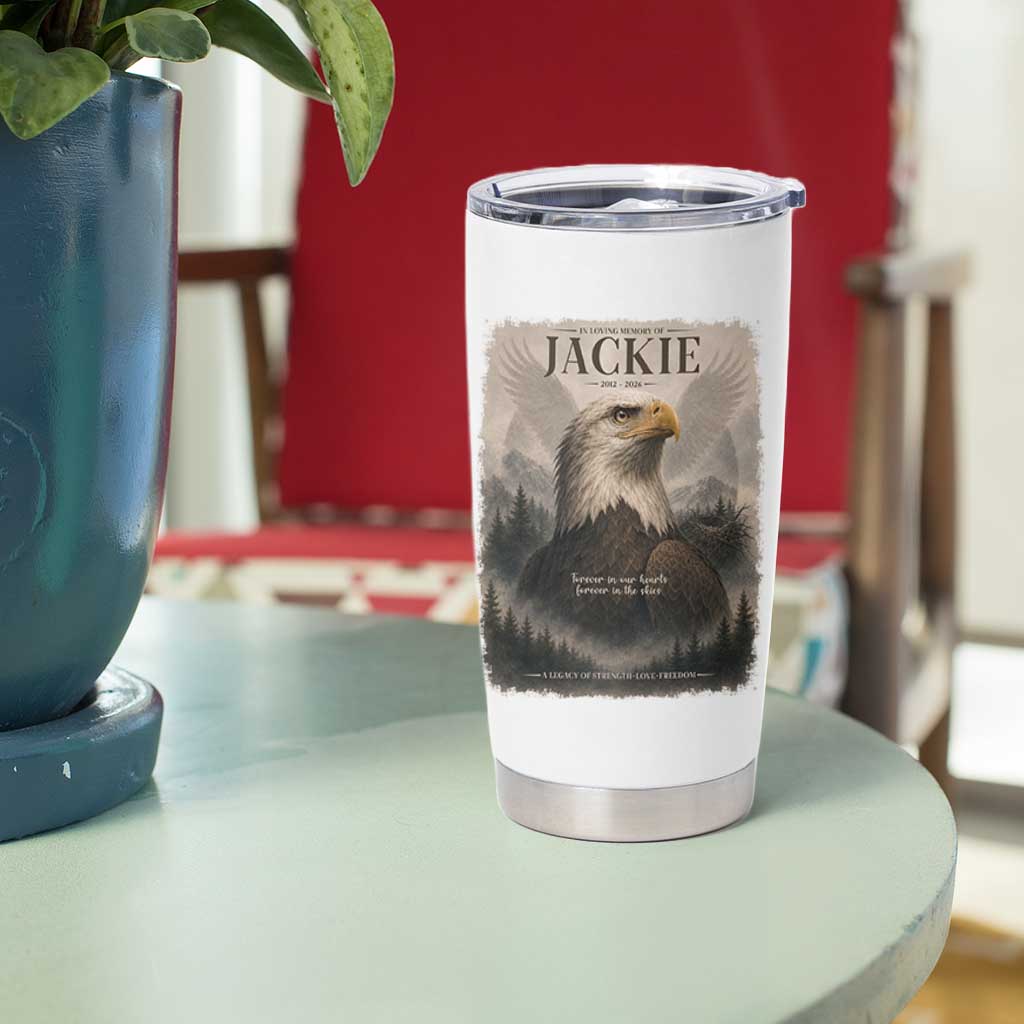 In Loving Memory of Jackie Eagle Memorial Portrait Tumbler Cup 2012 2026 Legacy Of Strength Wilderness Tribute