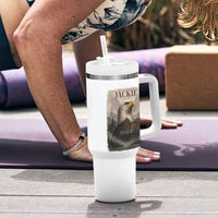 In Loving Memory of Jackie Eagle Memorial Portrait Tumbler With Handle 2012 2026 Legacy Of Strength Wilderness Tribute