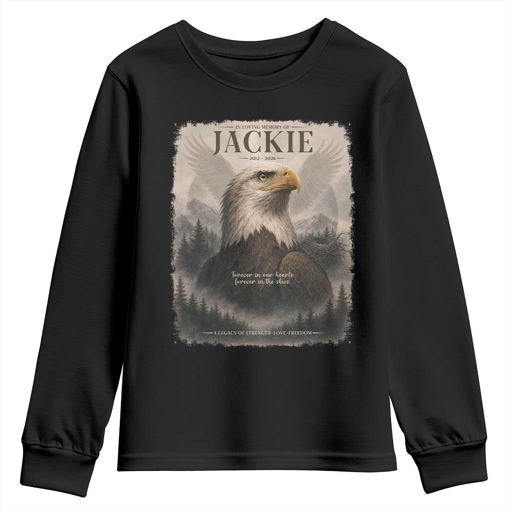 In Loving Memory of Jackie Eagle Memorial Portrait Youth Sweatshirt 2012 2026 Legacy Of Strength Wilderness Tribute