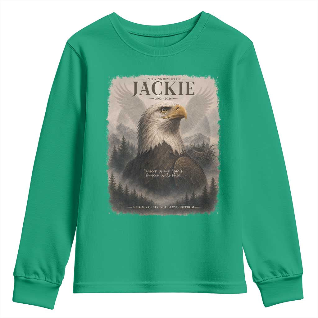 In Loving Memory of Jackie Eagle Memorial Portrait Youth Sweatshirt 2012 2026 Legacy Of Strength Wilderness Tribute
