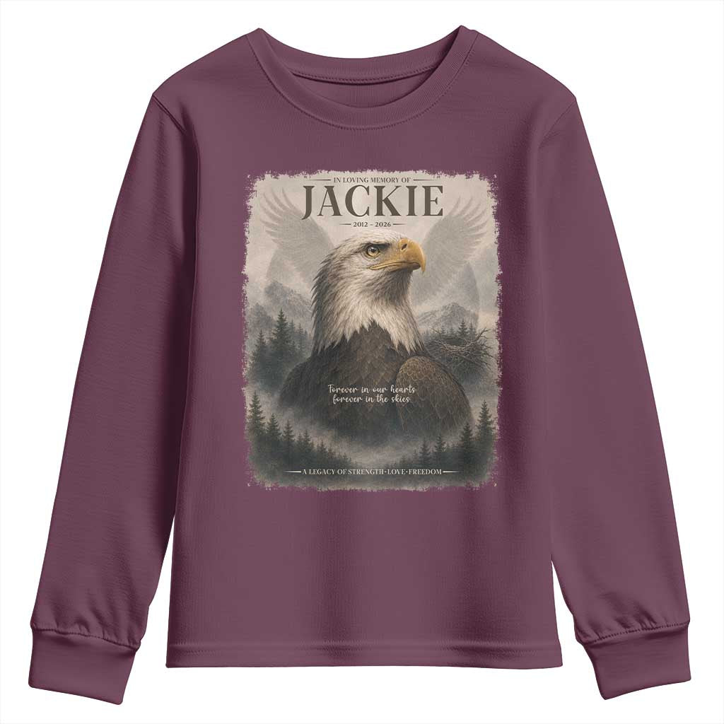 In Loving Memory of Jackie Eagle Memorial Portrait Youth Sweatshirt 2012 2026 Legacy Of Strength Wilderness Tribute