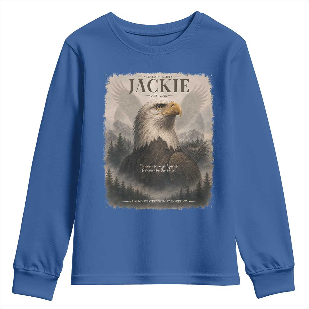 In Loving Memory of Jackie Eagle Memorial Portrait Youth Sweatshirt 2012 2026 Legacy Of Strength Wilderness Tribute