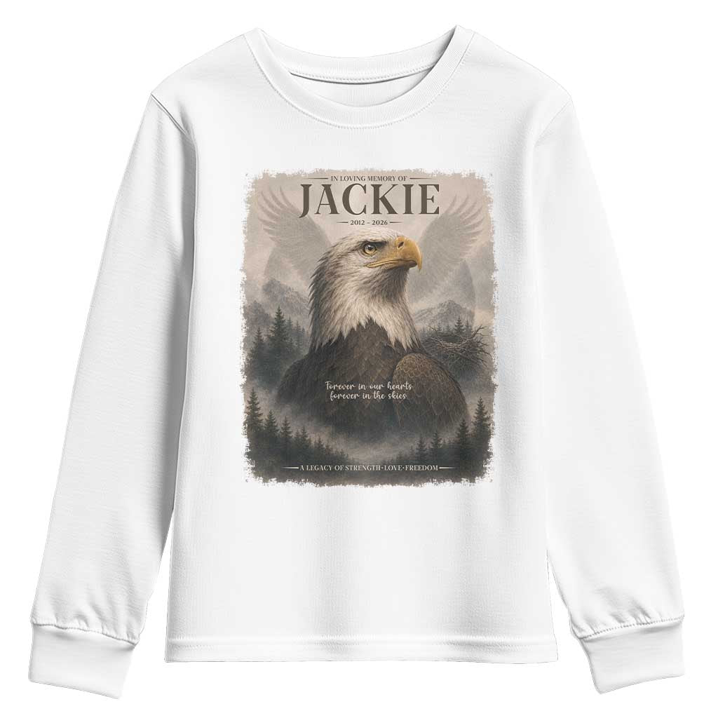 In Loving Memory of Jackie Eagle Memorial Portrait Youth Sweatshirt 2012 2026 Legacy Of Strength Wilderness Tribute