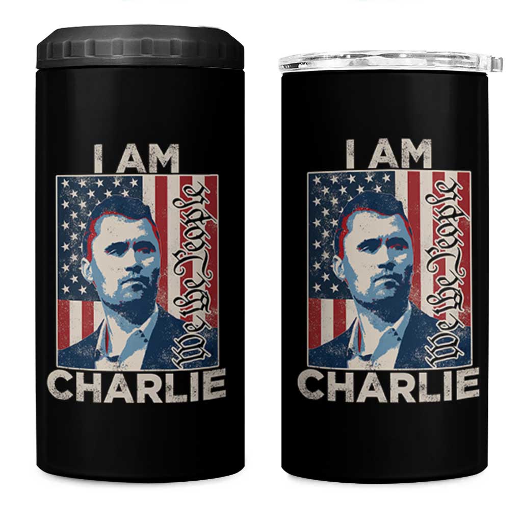 Stand With Charlie 4 in 1 Can Cooler Tumbler Patriotic Free Speech We The People American Flag Graphic - Wonder Print Shop