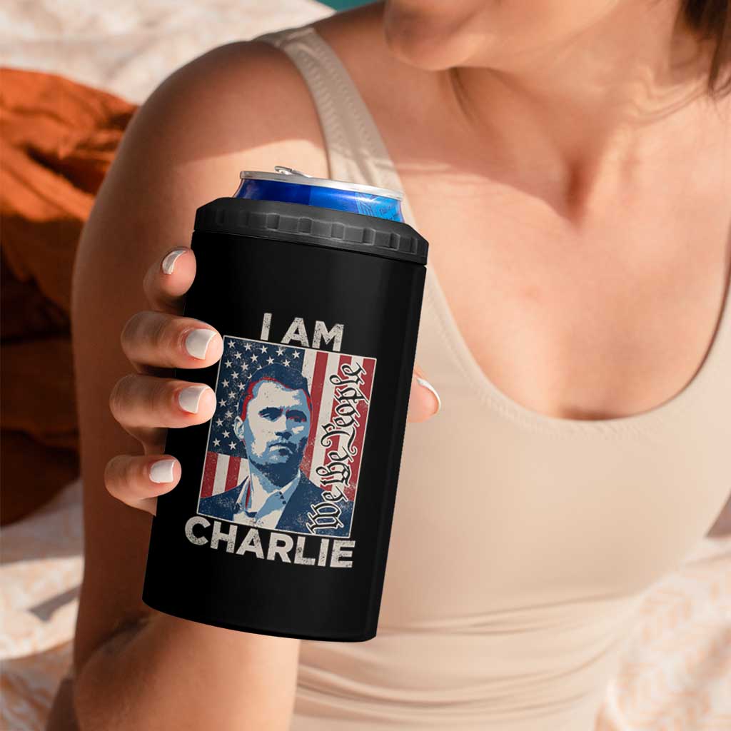 Stand With Charlie 4 in 1 Can Cooler Tumbler Patriotic Free Speech We The People American Flag Graphic - Wonder Print Shop
