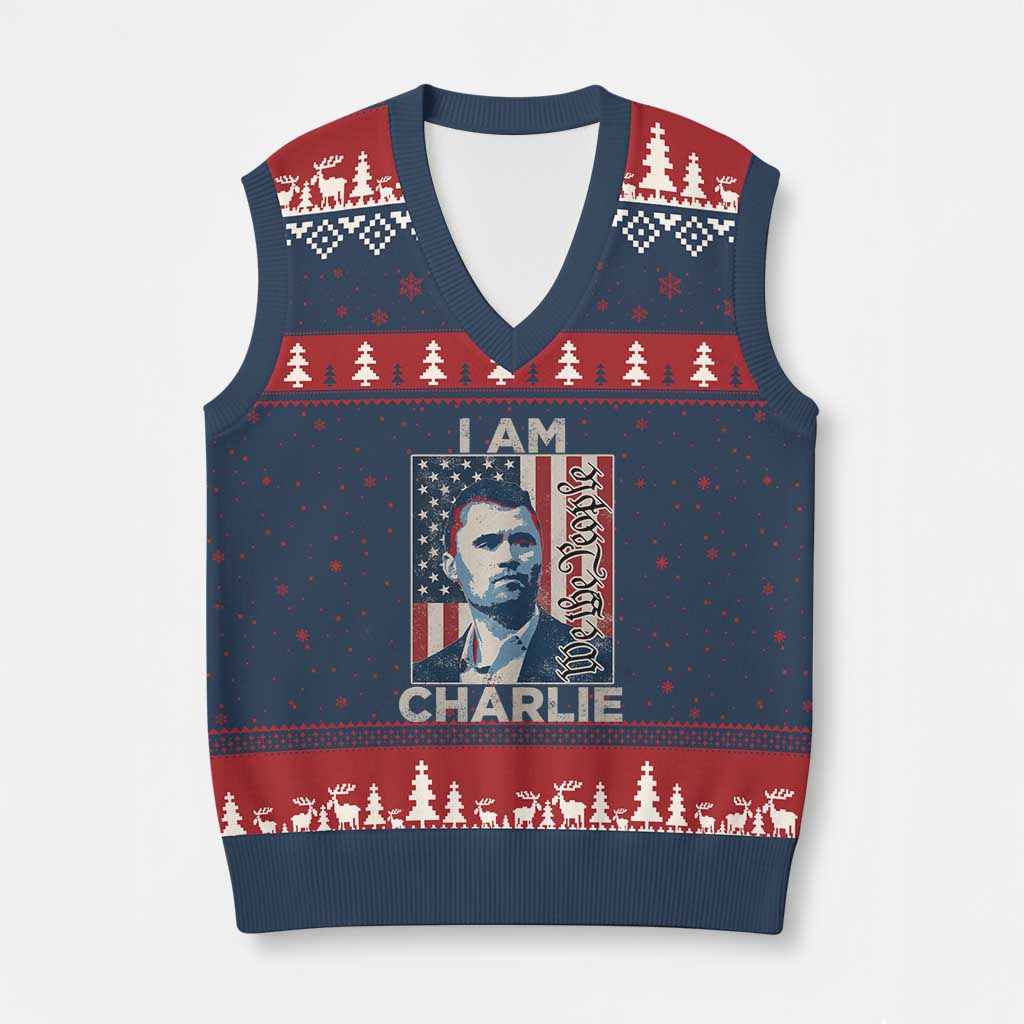 Stand With Charlie V-Neck Knit Sweater Vest Patriotic Free Speech We The People American Flag Graphic - Wonder Print Shop