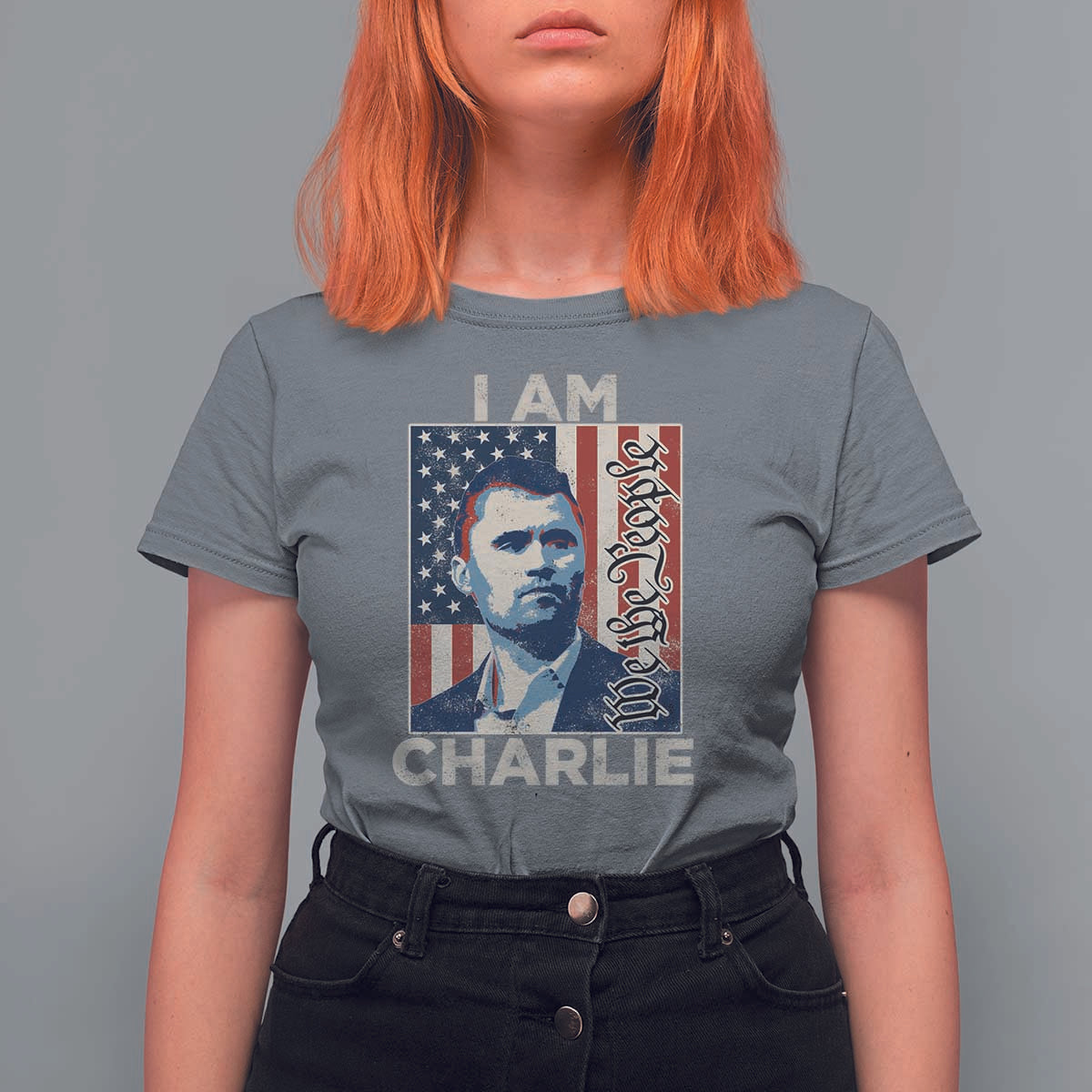 Stand With Charlie T Shirt For Women Patriotic Free Speech We The People American Flag Graphic - Wonder Print Shop