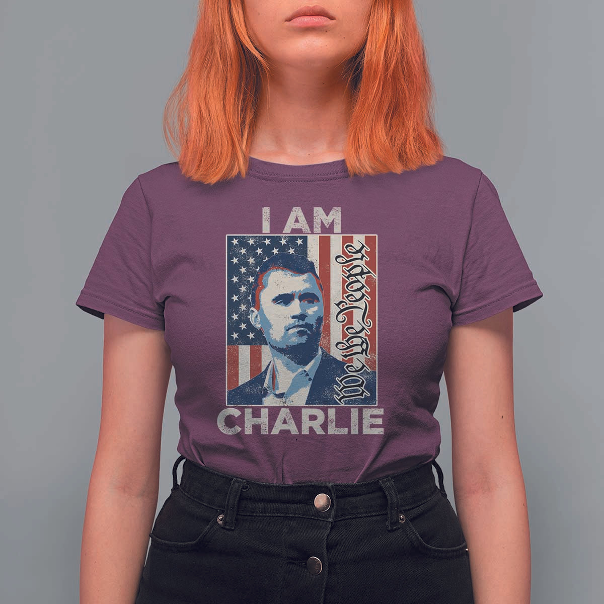 Stand With Charlie T Shirt For Women Patriotic Free Speech We The People American Flag Graphic - Wonder Print Shop