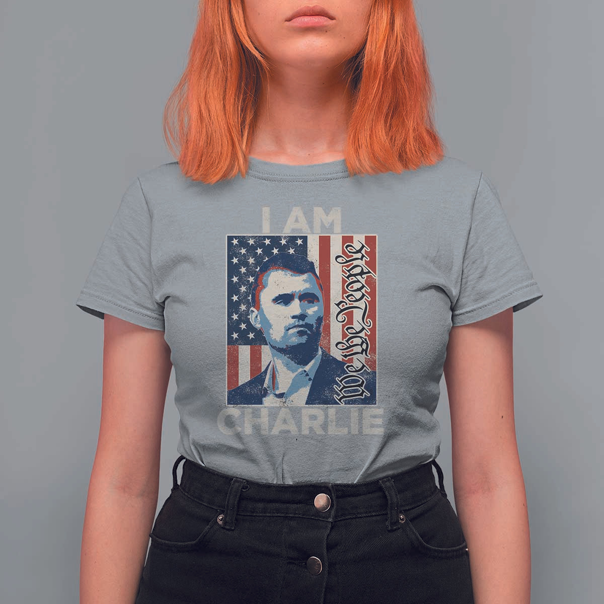 Stand With Charlie T Shirt For Women Patriotic Free Speech We The People American Flag Graphic - Wonder Print Shop