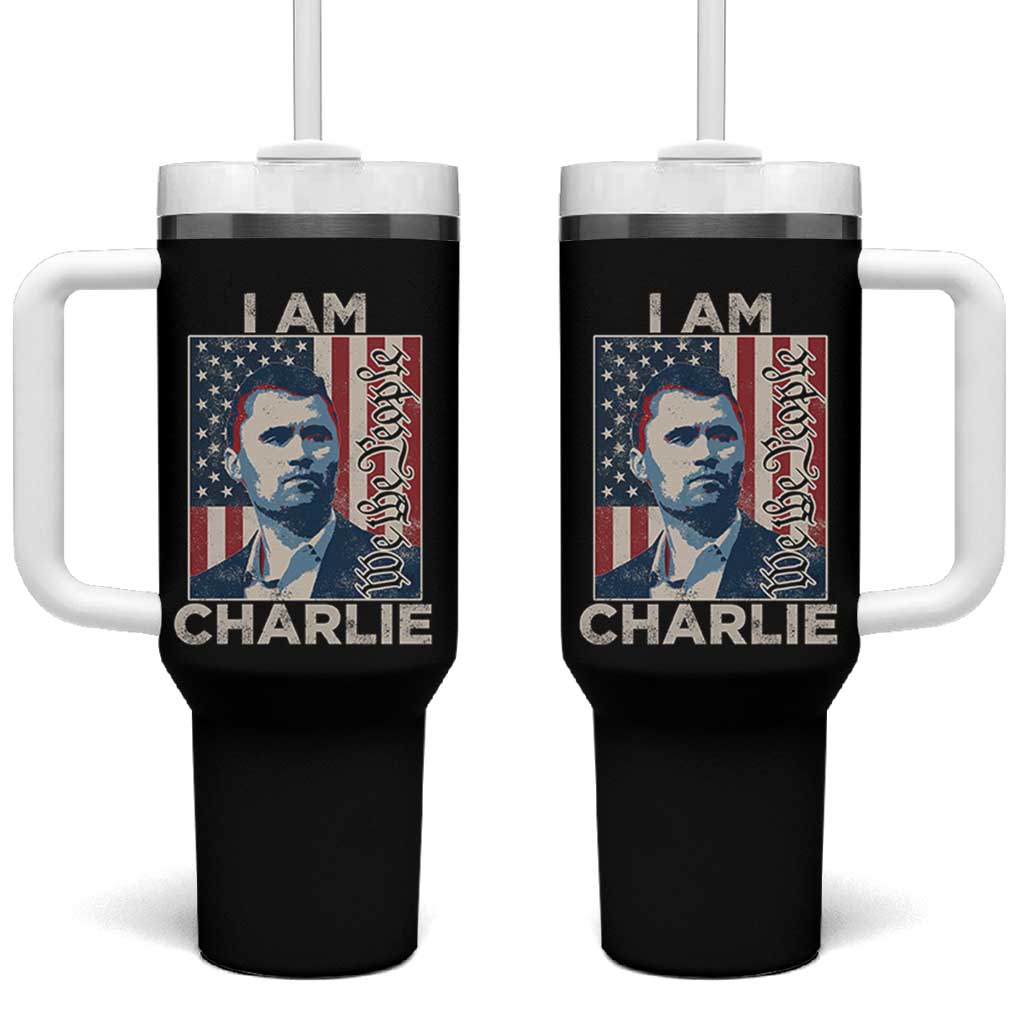 Stand With Charlie Tumbler With Handle Patriotic Free Speech We The People American Flag Graphic - Wonder Print Shop