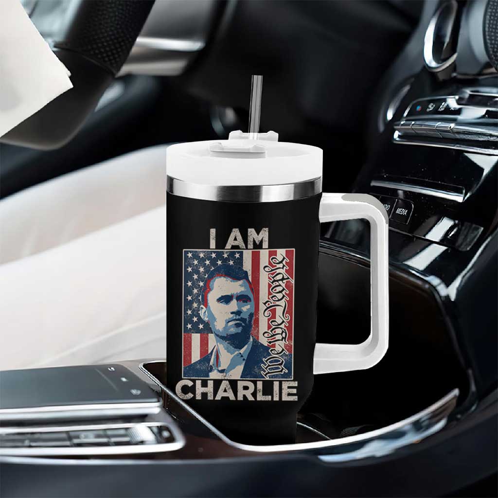 Stand With Charlie Tumbler With Handle Patriotic Free Speech We The People American Flag Graphic - Wonder Print Shop