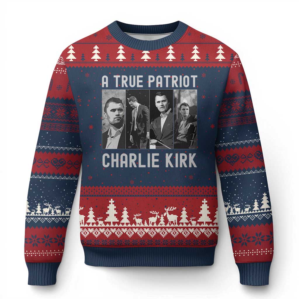 Charlie Kirk Tribute Ugly Christmas Sweater A True Patriot Conservative Memorial - Wonder Print Shop