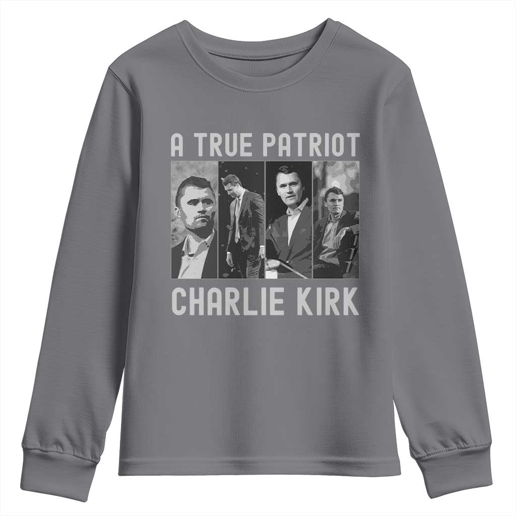 Charlie Kirk Tribute Youth Sweatshirt A True Patriot Conservative Memorial - Wonder Print Shop