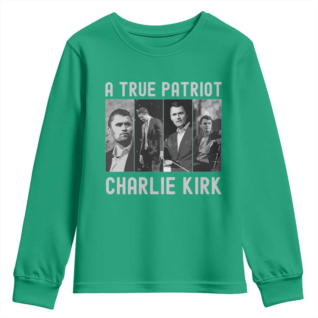 Charlie Kirk Tribute Youth Sweatshirt A True Patriot Conservative Memorial - Wonder Print Shop