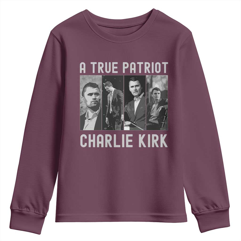 Charlie Kirk Tribute Youth Sweatshirt A True Patriot Conservative Memorial - Wonder Print Shop