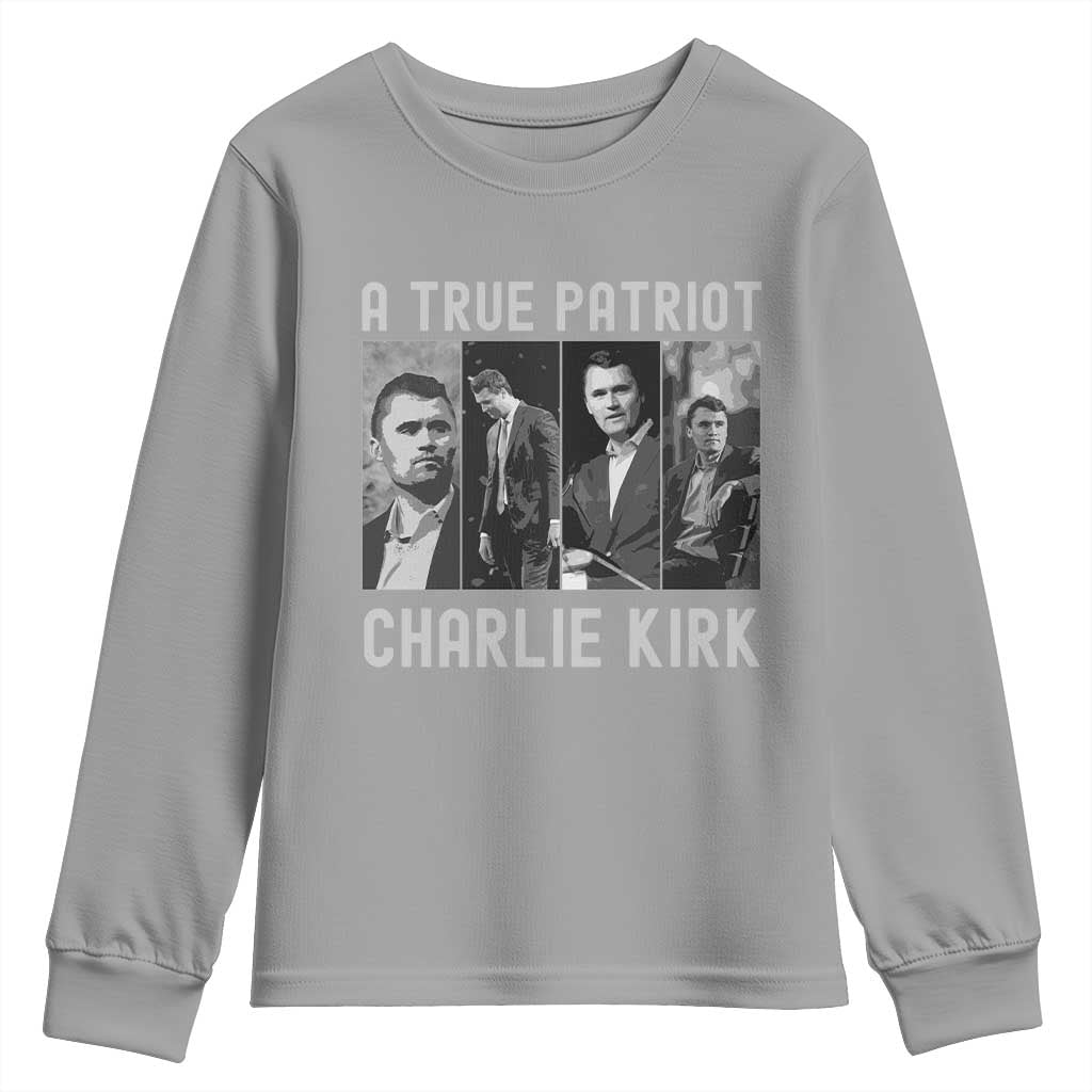 Charlie Kirk Tribute Youth Sweatshirt A True Patriot Conservative Memorial - Wonder Print Shop