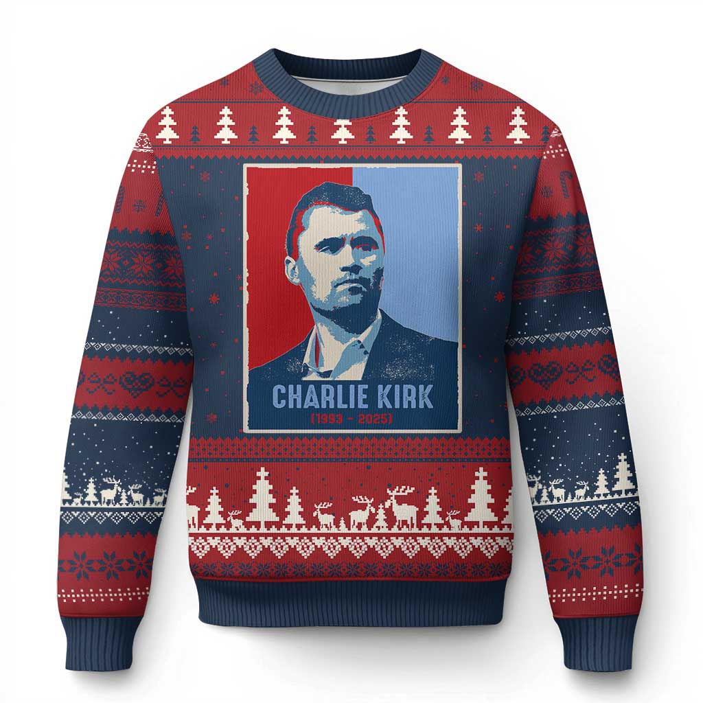 Charlie Kirk Tribute Ugly Christmas Sweater Freedom Hope Memorial 1993 2025 - Wonder Print Shop